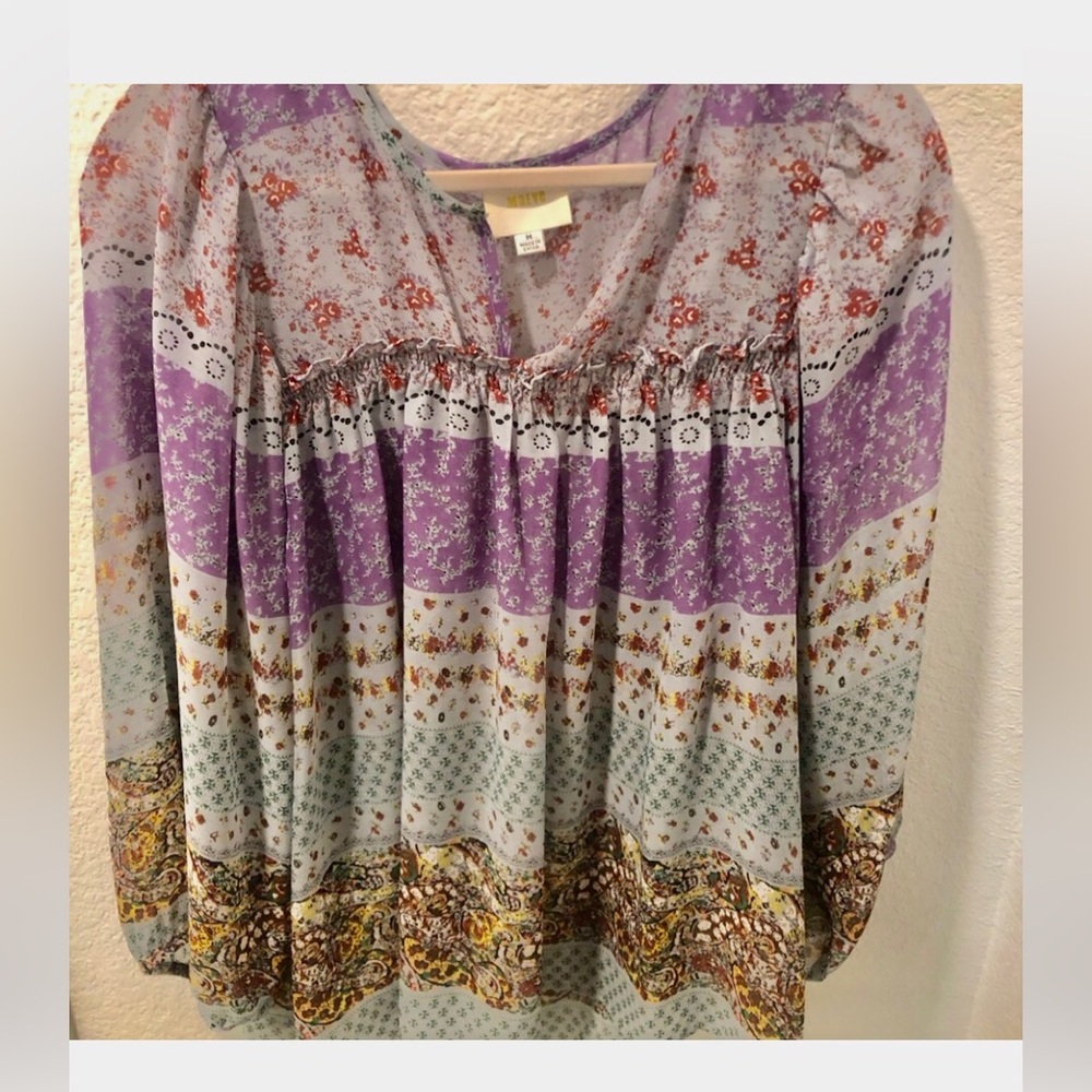 MAEVE Boho Floral Peasant Oversized Top - Lavender Multi